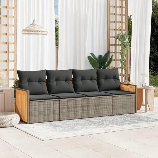 vidaXL sofasæt til haven 4 dele med hynder polyrattan grå