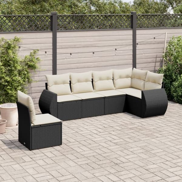 vidaXL sofasæt til haven 6 dele med hynder polyrattan sort