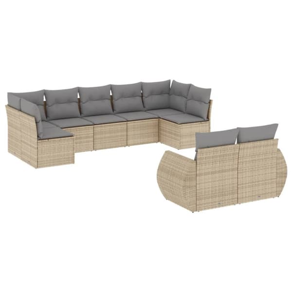 vidaXL Soffgrupp för trädgården med dynor 9 delar beige konstrotting