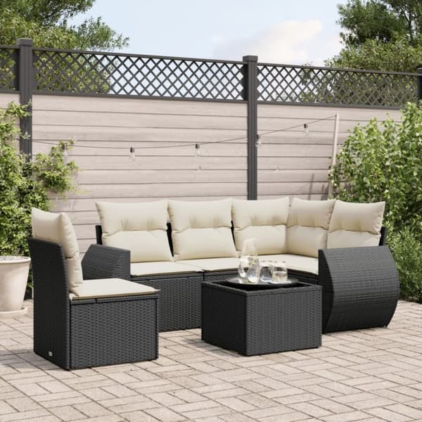 vidaXL sofasæt til haven 6 dele med hynder polyrattan sort