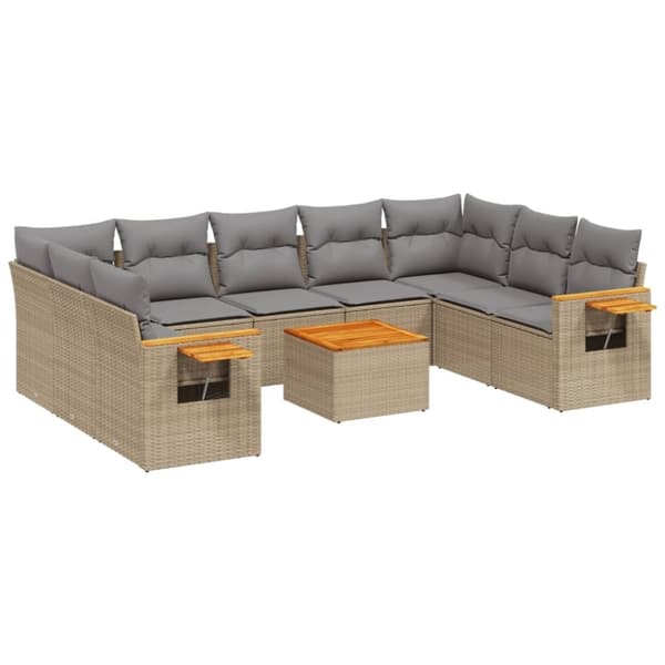 vidaXL Soffgrupp för trädgård med dynor 10 delar beige konstrotting