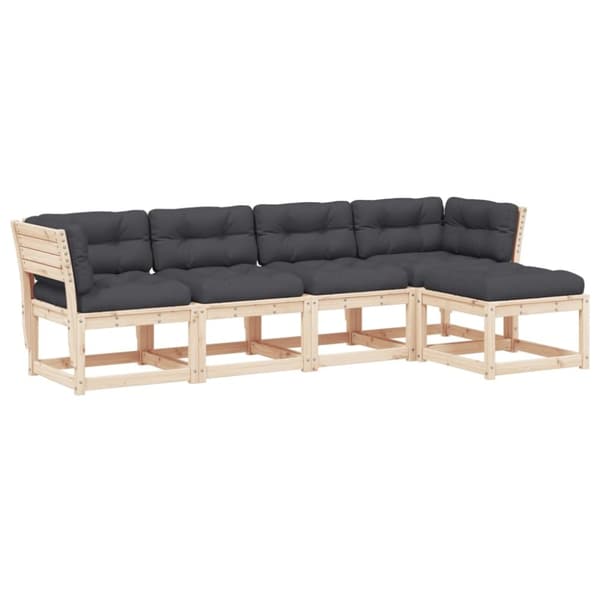 vidaXL sofasæt til haven 5 dele med hynder massivt fyrretræ