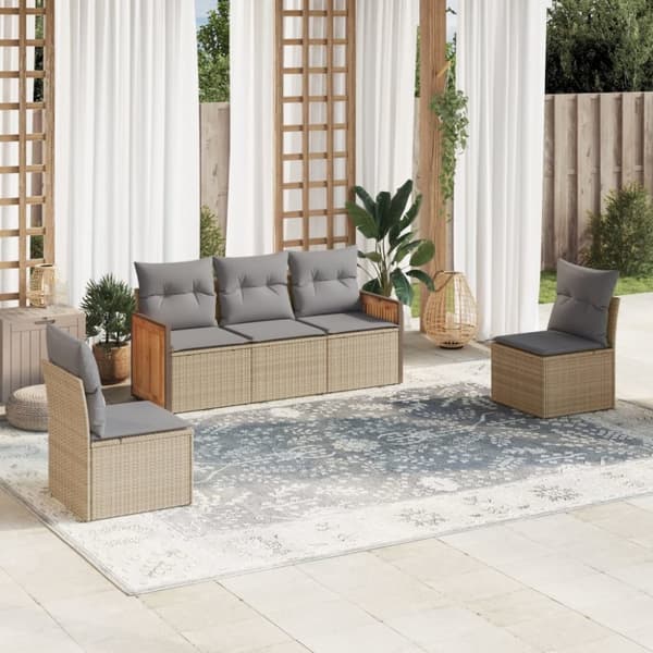 vidaXL sofasæt til haven 5 dele med hynder polyrattan beige