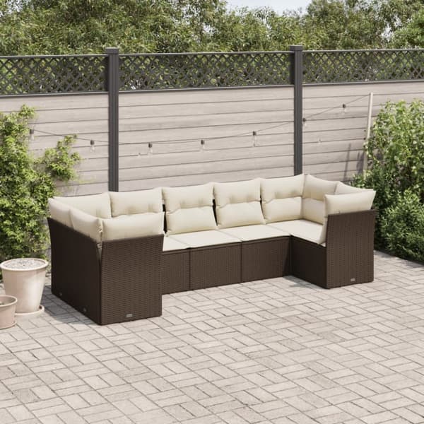 vidaXL sofasæt til haven 7 dele med hynder polyrattan brun