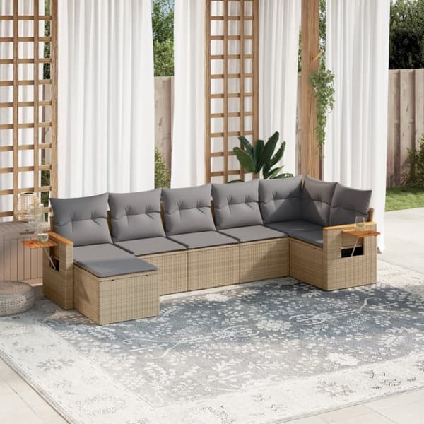 vidaXL sofasæt til haven 7 dele med hynder polyrattan beige