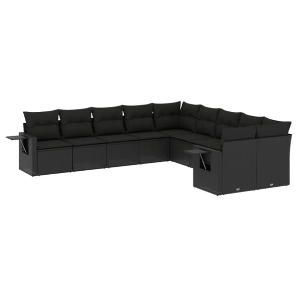 vidaXL sofasæt til haven 10 dele med hynder polyrattan sort