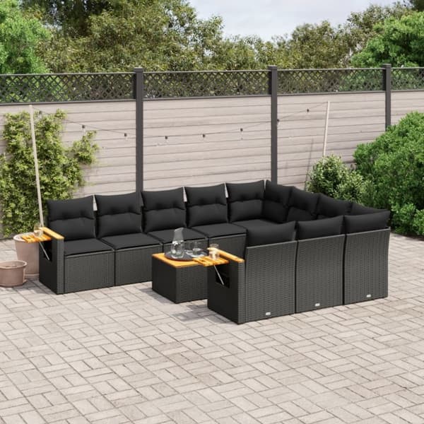 vidaXL sofasæt til haven 11 dele med hynder polyrattan sort