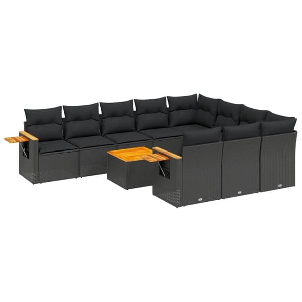 vidaXL sofasæt til haven 11 dele med hynder polyrattan sort