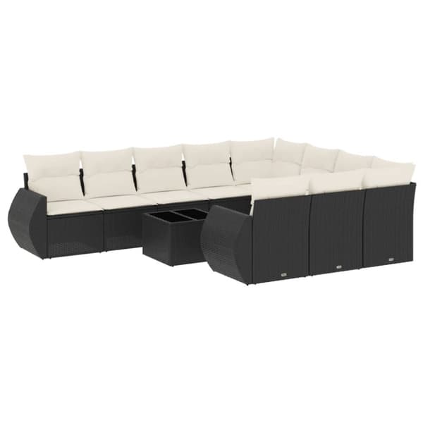 vidaXL sofasæt til haven 11 dele med hynder polyrattan sort