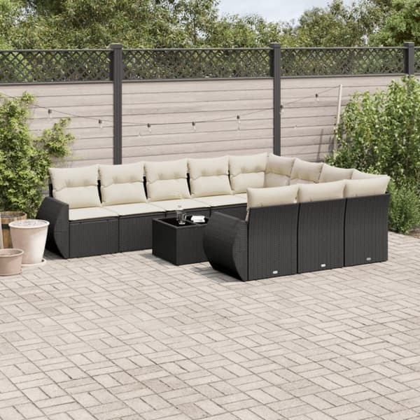 vidaXL sofasæt til haven 11 dele med hynder polyrattan sort