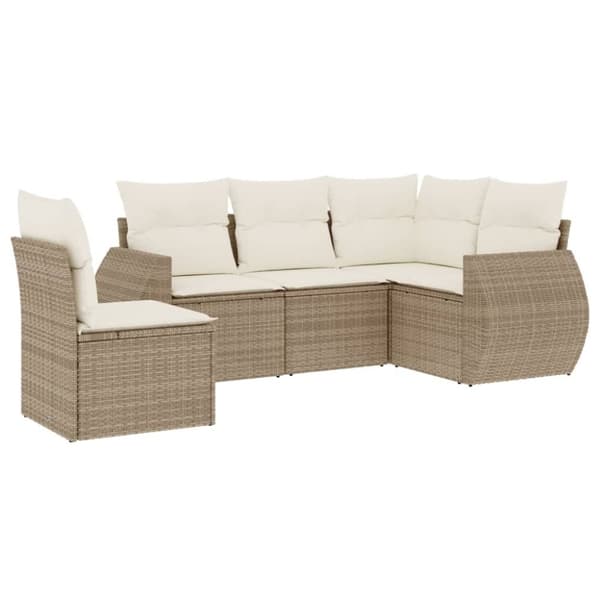 vidaXL Soffgrupp för trädgården med dynor 5 delar beige konstrotting