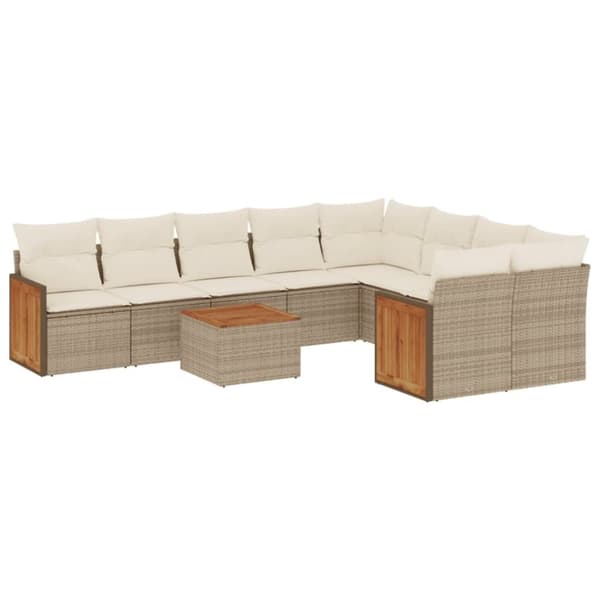 vidaXL Soffgrupp för trädgård med dynor 10 delar beige konstrotting
