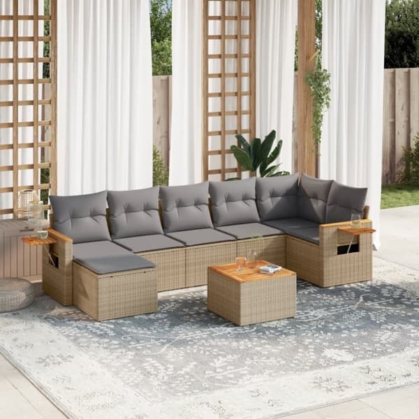 vidaXL sofasæt til haven 8 dele med hynder polyrattan beige