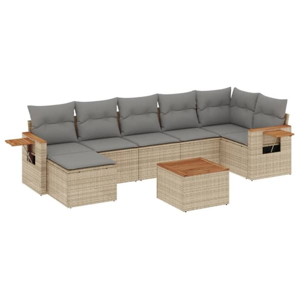 vidaXL sofasæt til haven 8 dele med hynder polyrattan beige