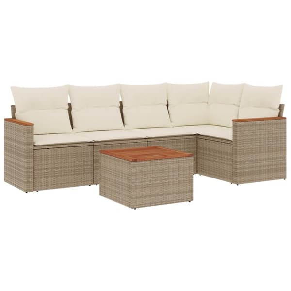 vidaXL sofasæt til haven 6 dele med hynder polyrattan beige