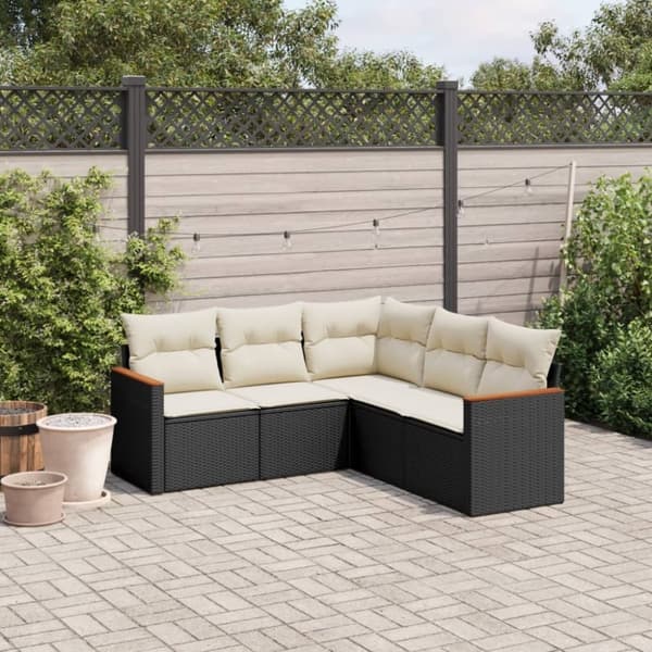 vidaXL sofasæt til haven 5 dele med hynder polyrattan sort