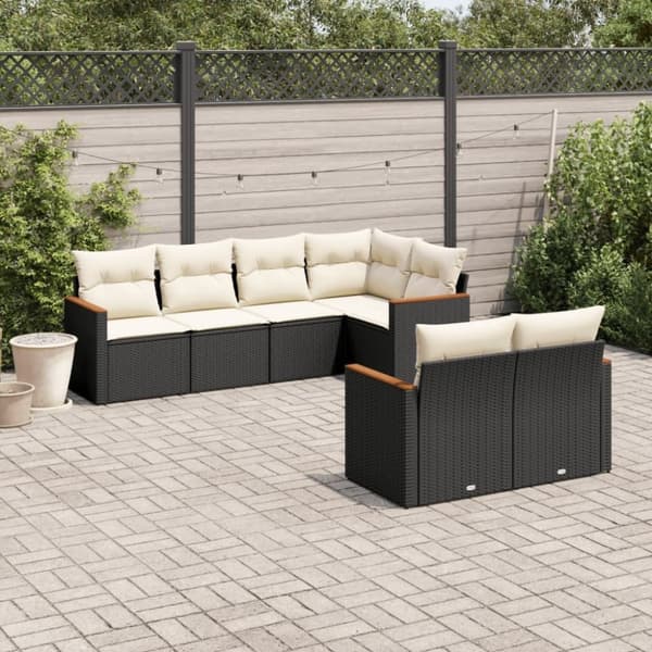 vidaXL sofasæt til haven 7 dele med hynder polyrattan sort