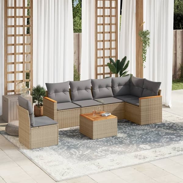 vidaXL sofasæt til haven 7 dele med hynder polyrattan beige
