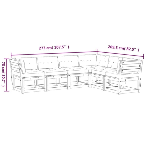 vidaXL sofasæt til haven 6 dele med hynder massivt fyr gyldenbrun
