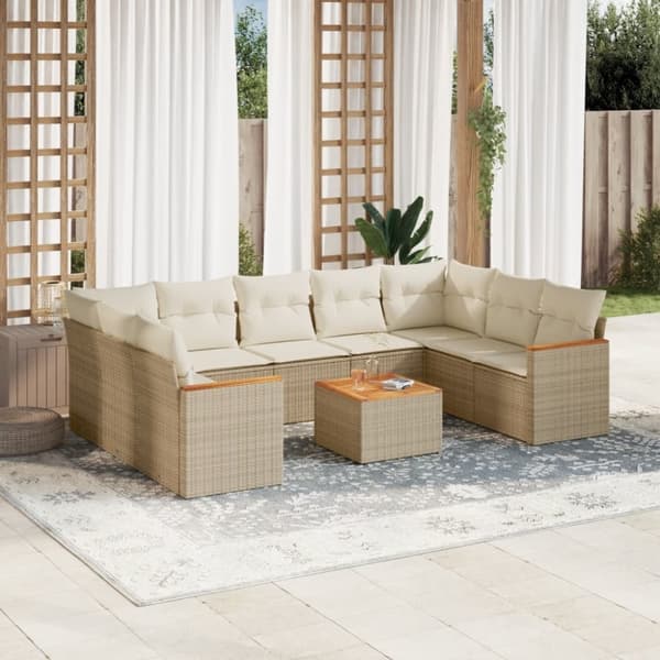 vidaXL sofasæt til haven 10 dele med hynder polyrattan beige
