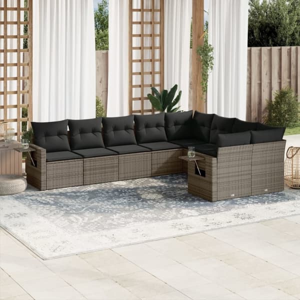 vidaXL sofasæt til haven 9 dele med hynder polyrattan grå