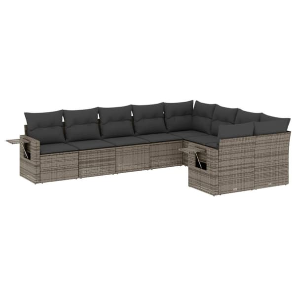 vidaXL sofasæt til haven 9 dele med hynder polyrattan grå