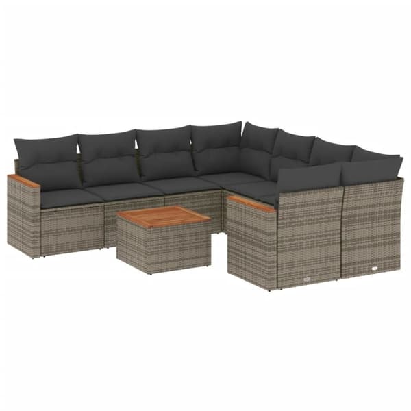 vidaXL sofasæt til haven 9 dele med hynder polyrattan grå