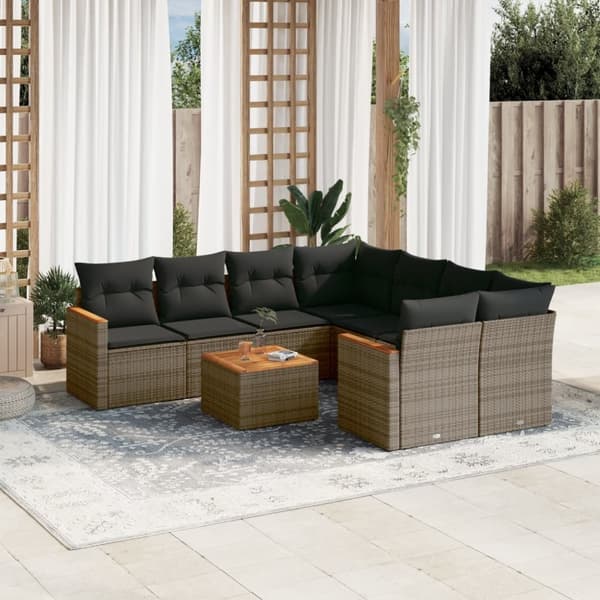 vidaXL sofasæt til haven 9 dele med hynder polyrattan grå