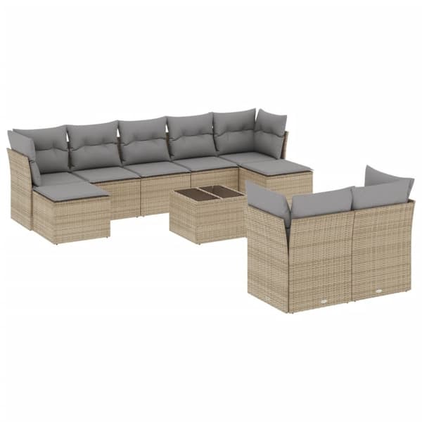 vidaXL Soffgrupp för trädgård med dynor 10 delar beige konstrotting