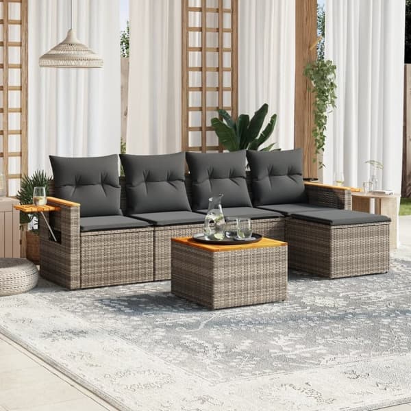 vidaXL sofasæt til haven 6 dele med hynder polyrattan grå