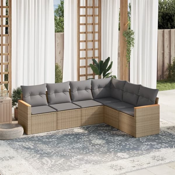vidaXL sofasæt til haven 6 dele med hynder polyrattan beige