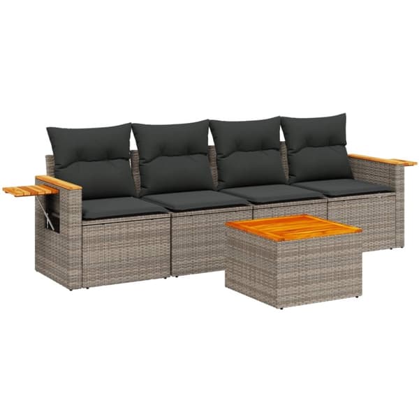 vidaXL sofasæt 5 dele med hynder polyrattan grå