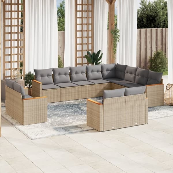 vidaXL sofasæt til haven 12 dele med hynder polyrattan beige