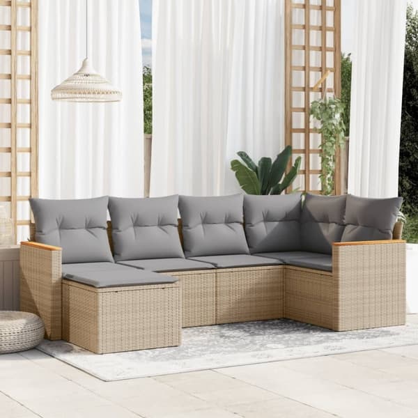 vidaXL sofasæt til haven 6 dele med hynder polyrattan beige