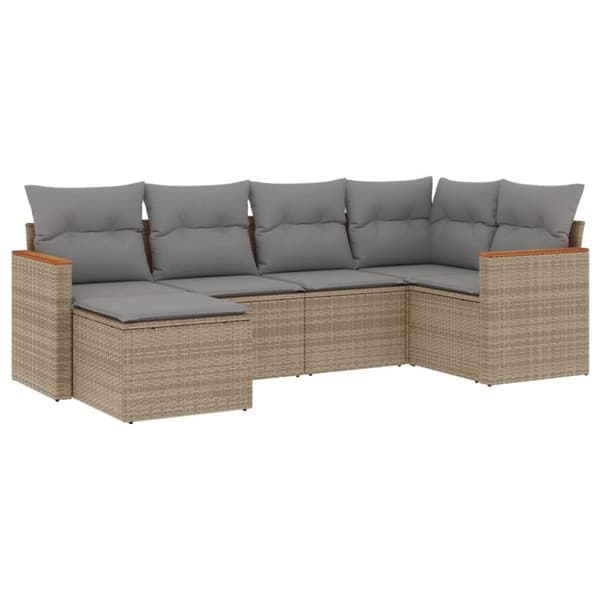 vidaXL sofasæt til haven 6 dele med hynder polyrattan beige