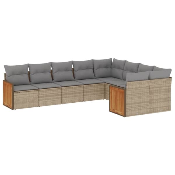 vidaXL Soffgrupp för trädgården med dynor 9 delar beige konstrotting