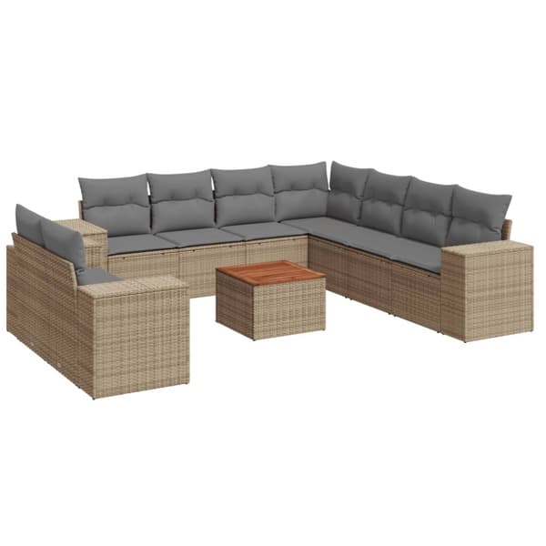 vidaXL sofasæt til haven 10 dele med hynder polyrattan beige