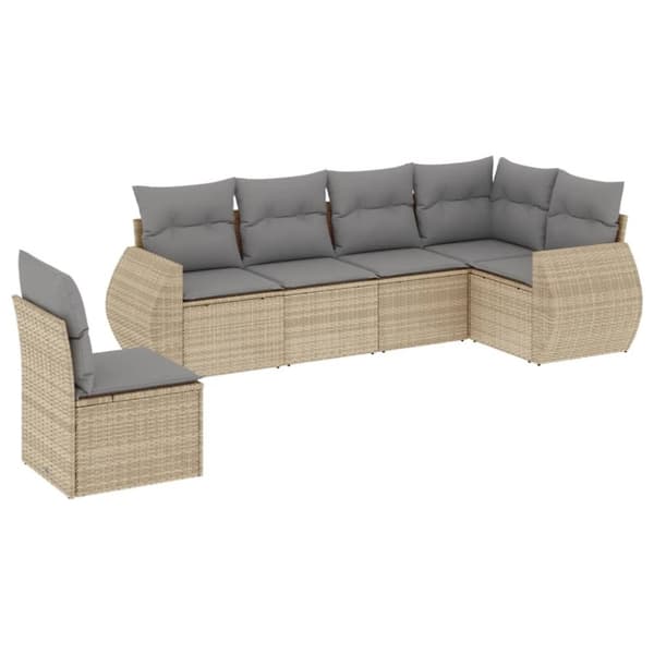 vidaXL sofasæt til haven 6 dele med hynder polyrattan beige