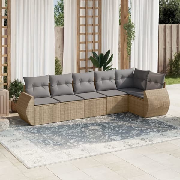 vidaXL sofasæt til haven 6 dele med hynder polyrattan beige