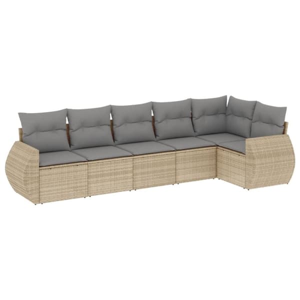 vidaXL sofasæt til haven 6 dele med hynder polyrattan beige