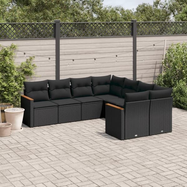 vidaXL sofasæt til haven 8 dele med hynder polyrattan sort