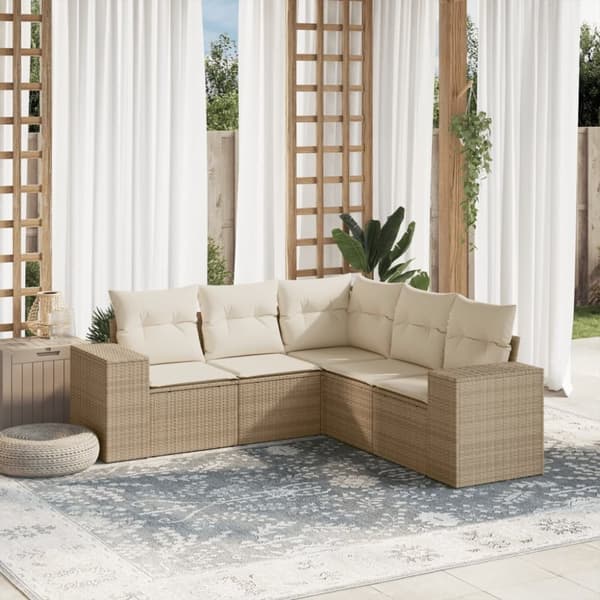 vidaXL sofasæt til haven 5 dele med hynder polyrattan beige