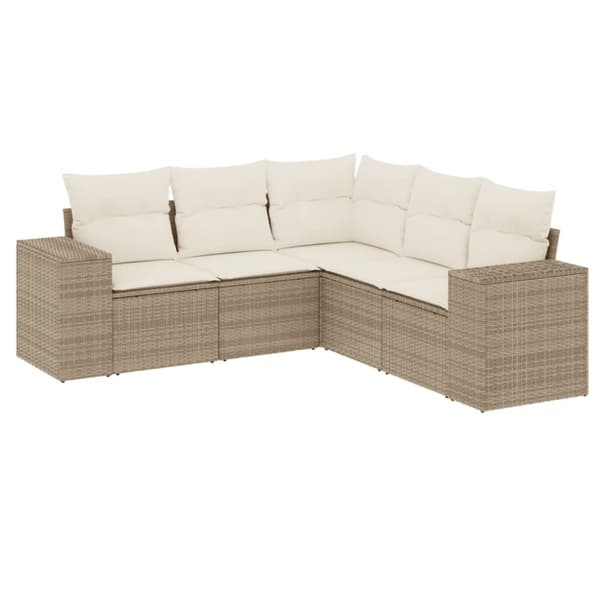 vidaXL sofasæt til haven 5 dele med hynder polyrattan beige