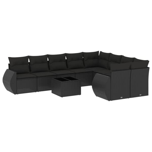 vidaXL sofasæt til haven 10 dele med hynder polyrattan sort