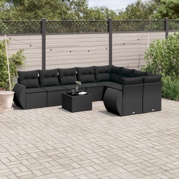 vidaXL sofasæt til haven 10 dele med hynder polyrattan sort