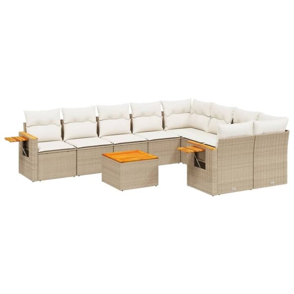 vidaXL Soffgrupp för trädgård med dynor 10 delar beige konstrotting