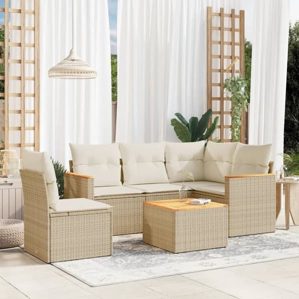 vidaXL sofasæt til haven 6 dele med hynder polyrattan beige