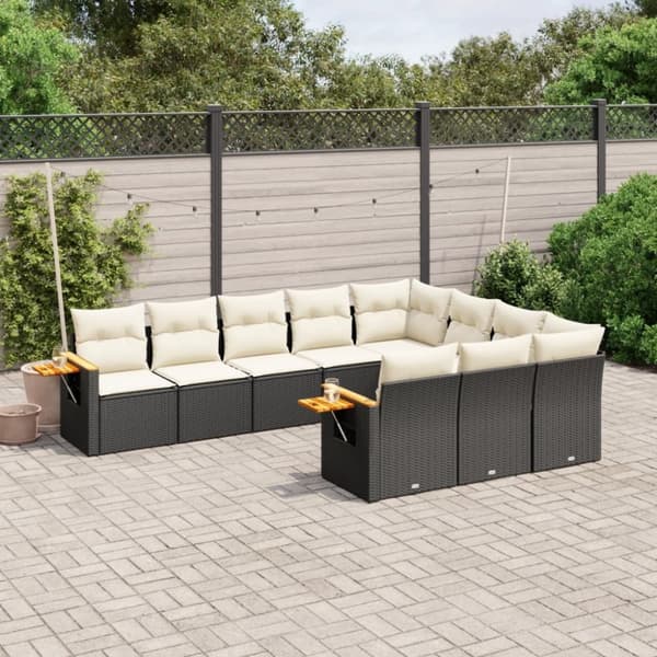 vidaXL sofasæt til haven 10 dele med hynder polyrattan sort
