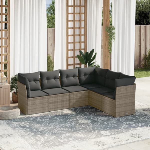 vidaXL sofasæt til haven 6 dele med hynder polyrattan grå