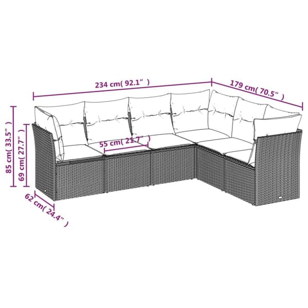 vidaXL sofasæt til haven 6 dele med hynder polyrattan grå